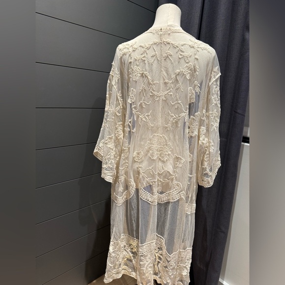 Adiva Lace Long Sheer White Cream Cardigan Boho Feminine Festival Country Fairy - Picture 2 of 4